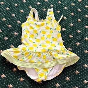 Florence Eiseman Yellow Green Lemon Print Girls One-Piece Swimsuit